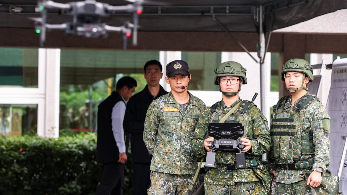 Citizens participating in Taiwan's civil defense drone training program