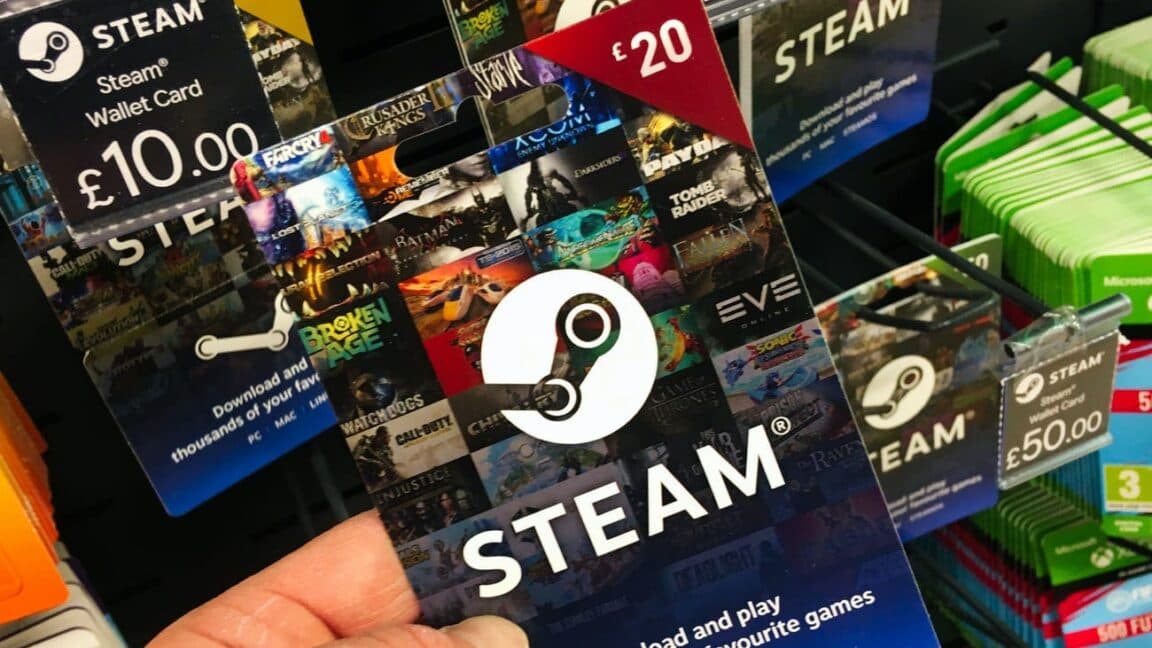 Valve logo with a digital gift card concept in the background