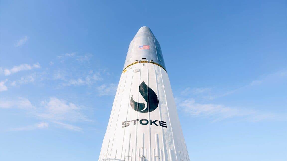 Infographic detailing Stoke Space's funding and rocket development timeline.