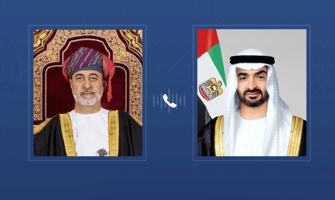 UAE and Oman leaders exchanging Eid Al-Adha greetings via phone call.