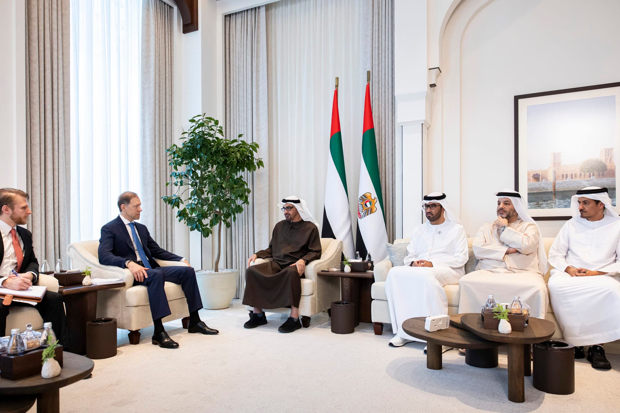 UAE President Sheikh Mohamed and Russian First Deputy PM Denis Manturov during their meeting.