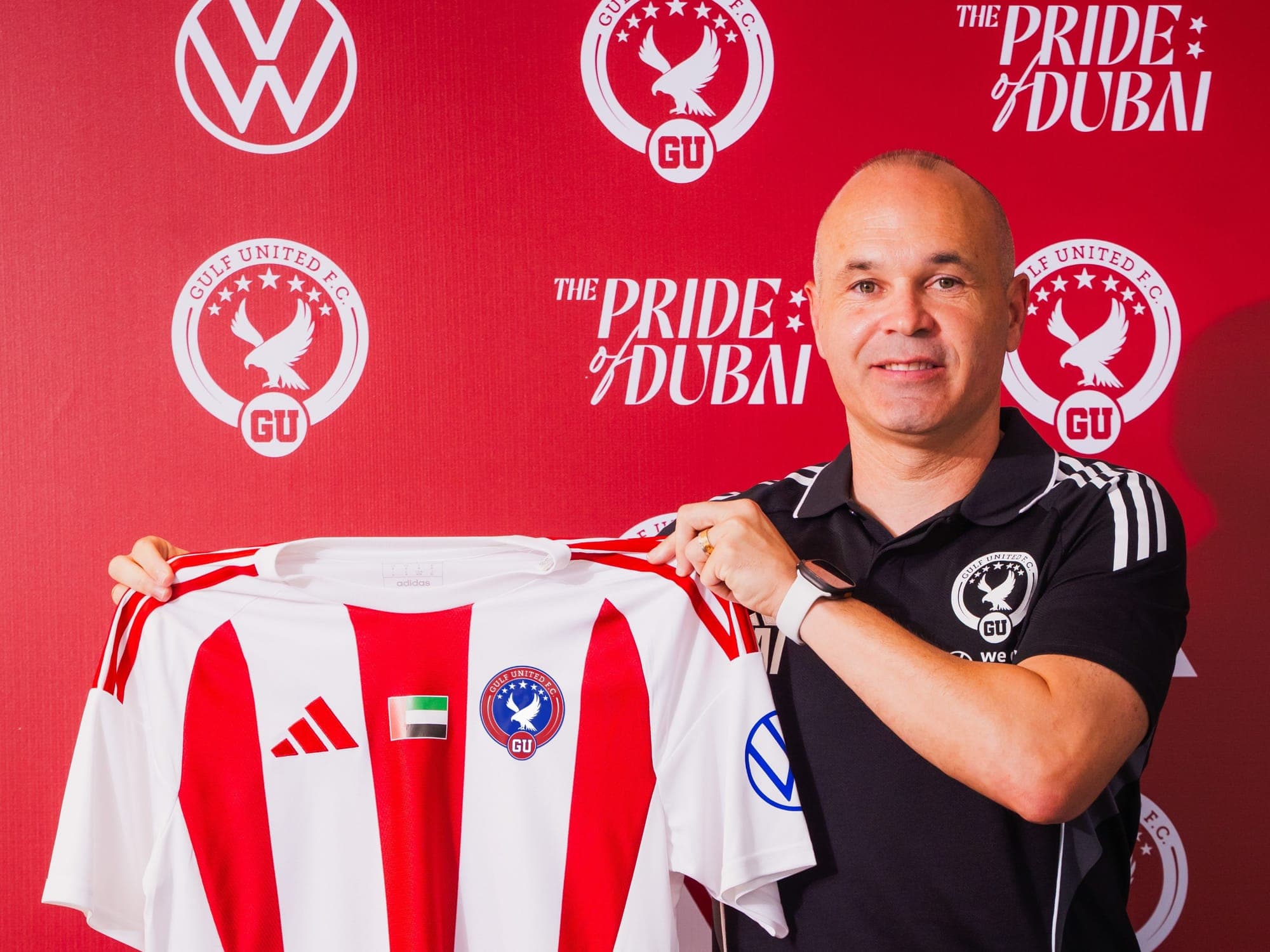 Andrés Iniesta during his coaching announcement for Gulf United