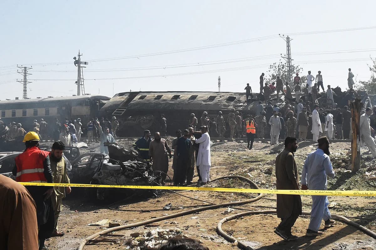 Scene of the military train blast in Balochistan, Pakistan