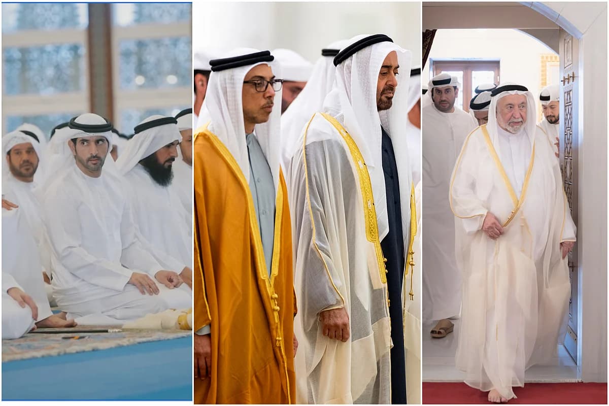 UAE leaders participating in Eid Al Adha prayers, showcasing cultural unity and community engagement.