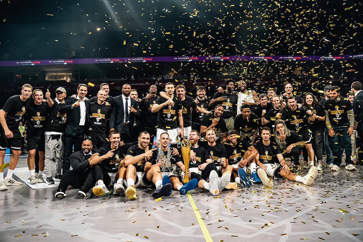 Dubai Basketball Club celebrating their ABA League championship victory.
