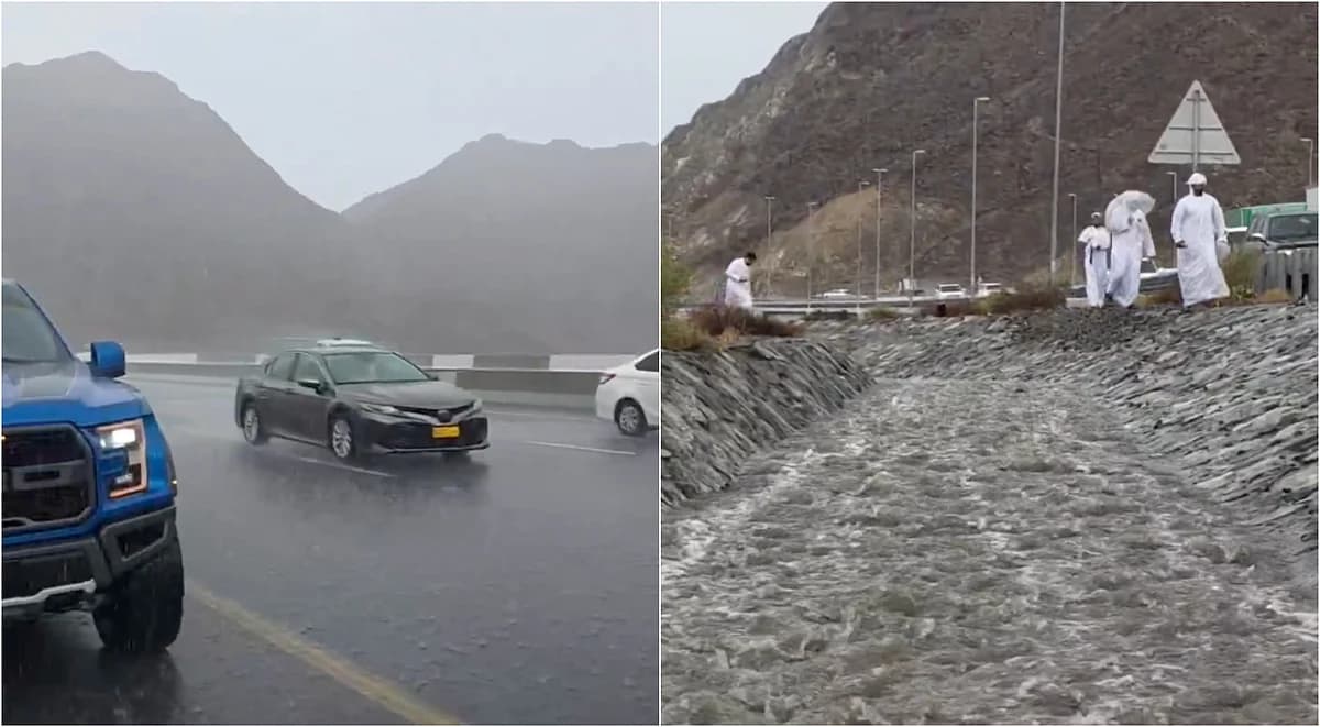 A dramatic image depicting extreme weather conditions in the UAE.