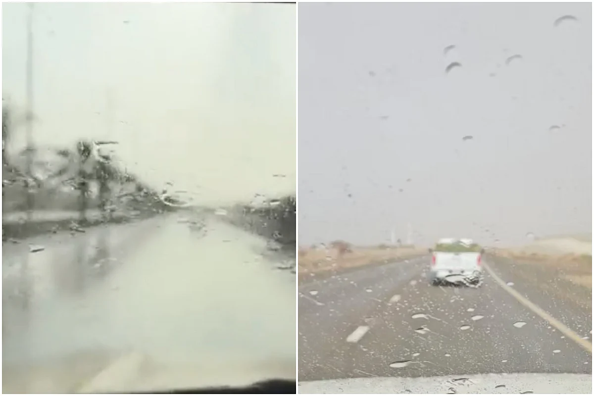 Rainfall in Al Ain with the Suhail star rising in the background, marking a seasonal transition.