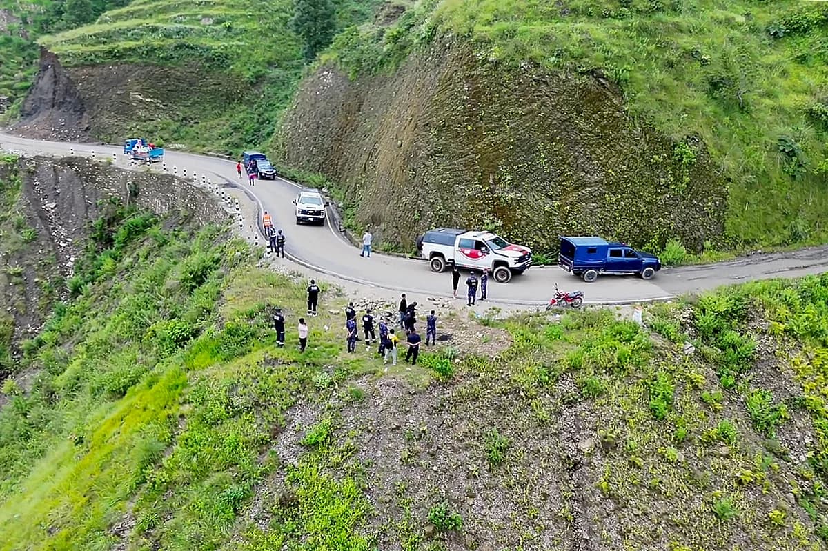 UAE Search and Rescue Team using drones in Nepal's flood-affected areas.