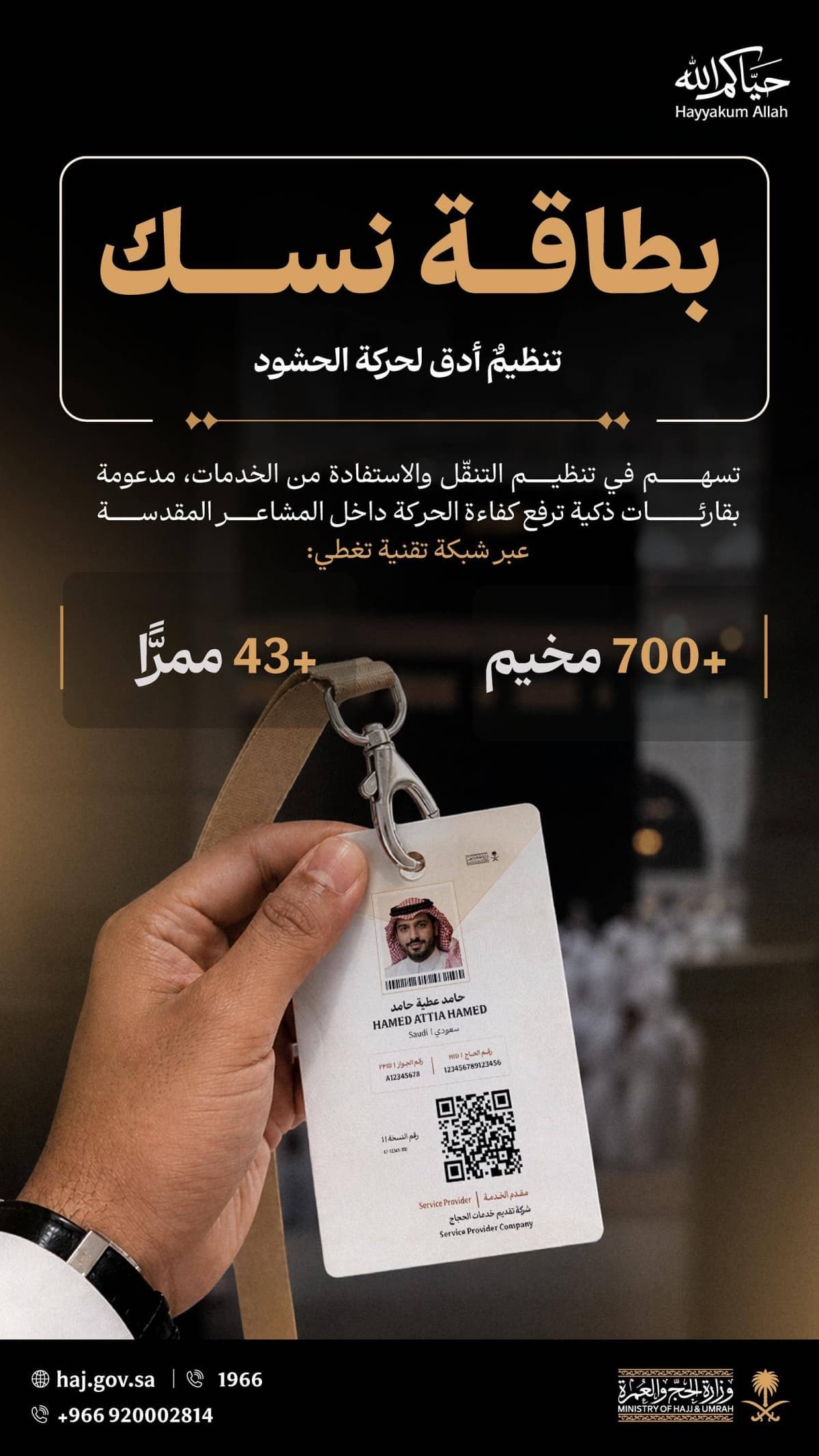 Pilgrims using the Nusk card during Hajj with smart sensing systems.