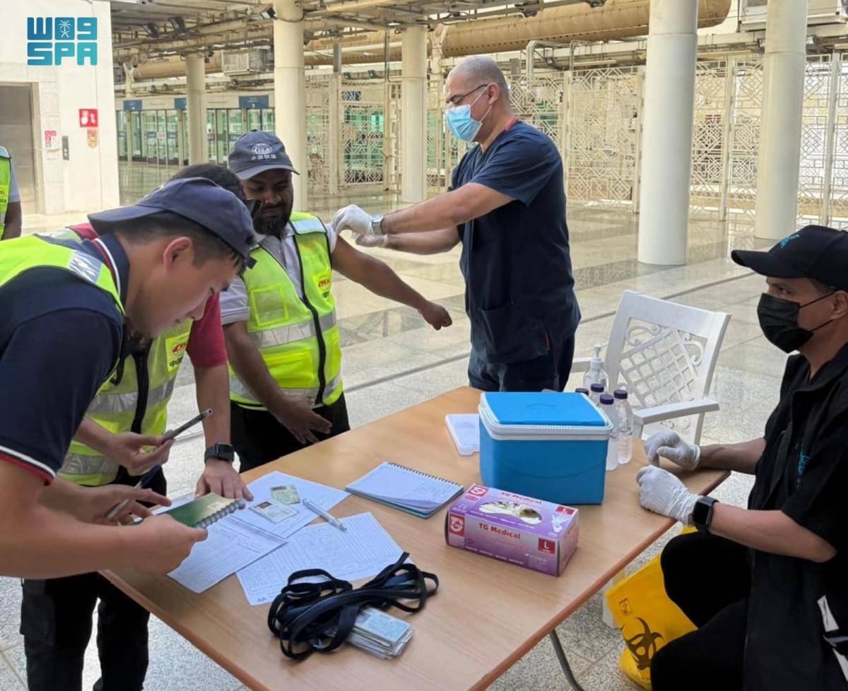Health awareness campaign screens deployed for Hajj 2026 in Saudi Arabia.