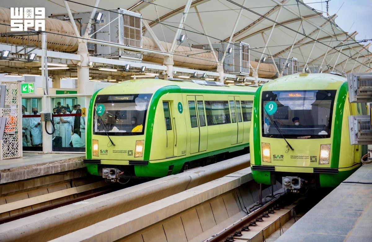 Infographic showing the Makkah Train Initiative's impact on Hajj logistics and pilgrim transportation.