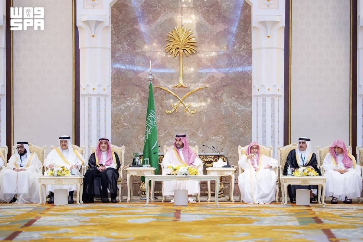 Crown Prince Mohammed bin Salman at Al-Muna Palace during Eid al-Adha celebrations, showcasing cultural significance.