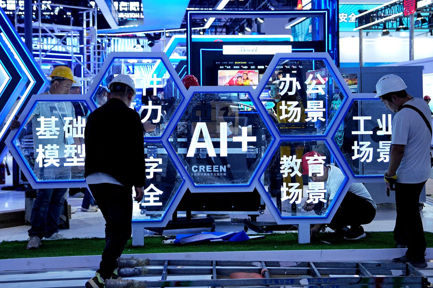 Infographic showing U.S.-China AI rivalry and safety concerns ahead of the summit.