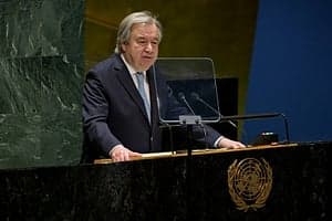 UAE Minister and UN Chief discussing AI governance at UN meeting
