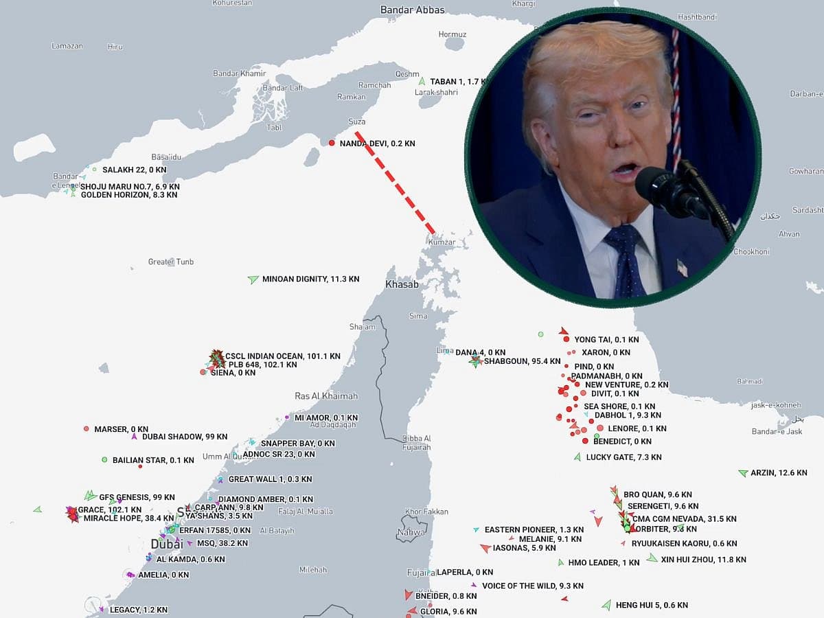 Former President Trump discussing oil exports and negotiations in the Strait of Hormuz.