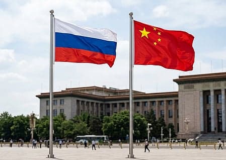Russian and Chinese warships participating in naval exercises in Qingdao.