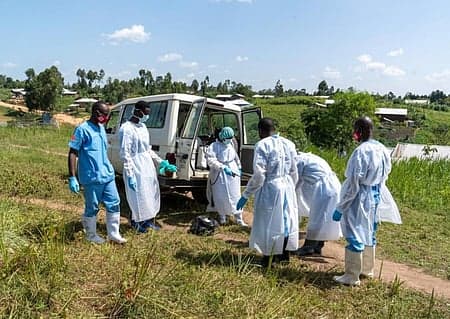 Health workers responding to the Ebola outbreak in the Democratic Republic of Congo.