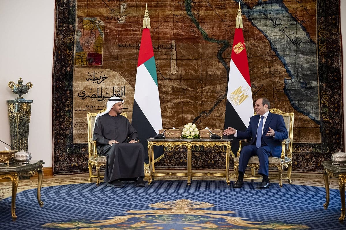 UAE President Sheikh Mohamed bin Zayed Al Nahyan and Egyptian President Abdel Fattah El-Sisi during their meeting in Cairo.