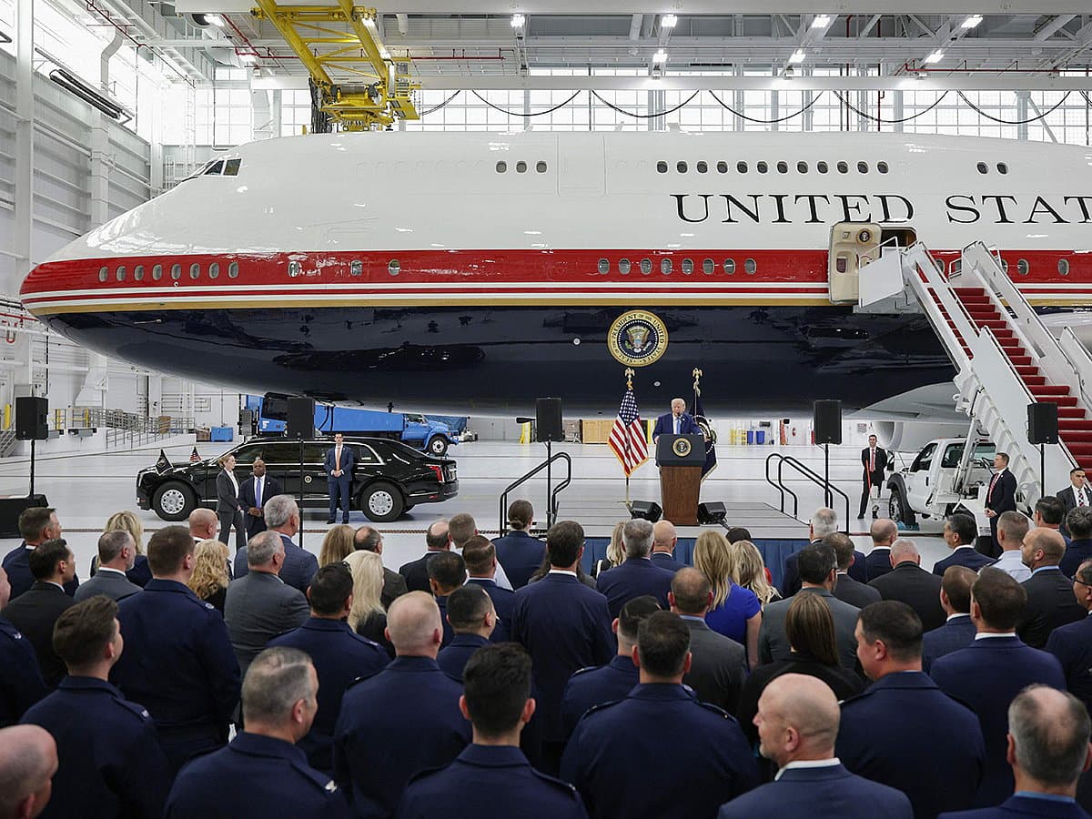 Trump unveiling the new Air Force One at Joint Base Andrews