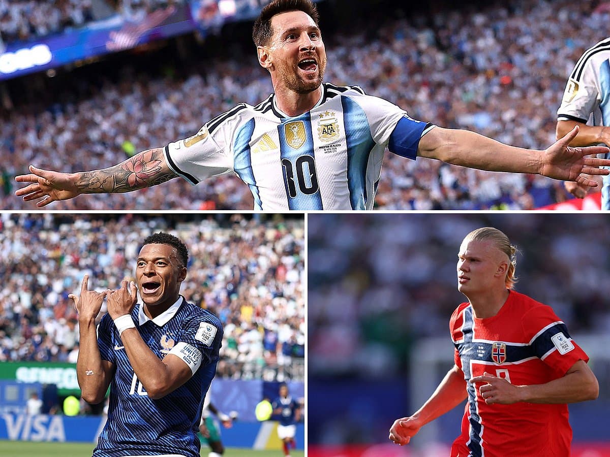 Star players Messi, Mbappé, and Haaland during the World Cup 2026