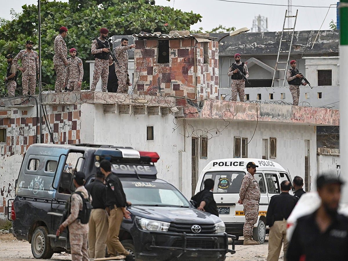 Scene of the militant attack on Rangers facility in Karachi