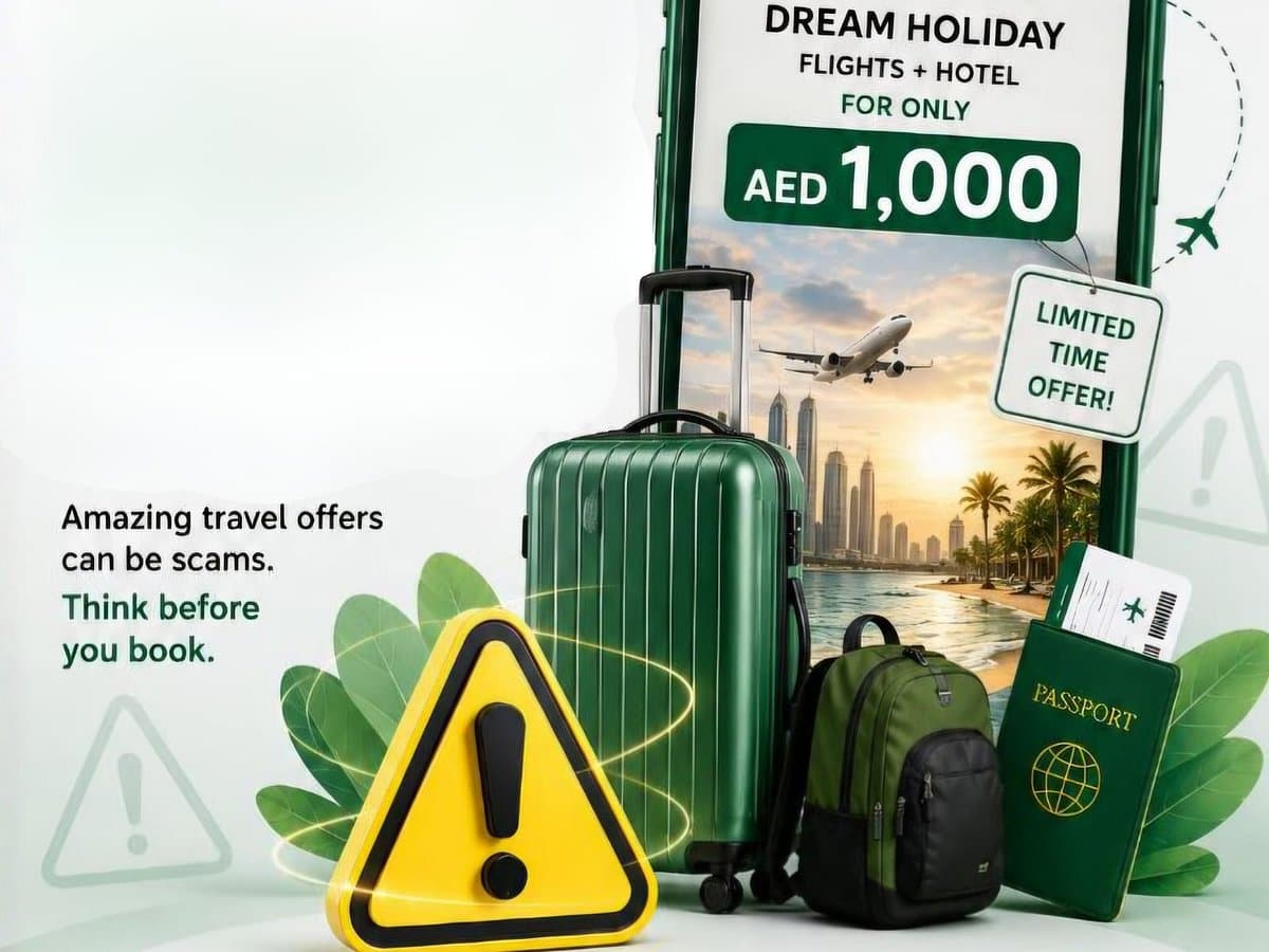 Dubai Police warning about rising fake travel scams targeting holidaymakers.