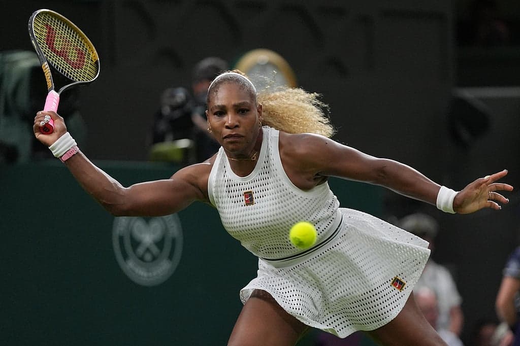 Serena Williams in action during her first-round match at Wimbledon.