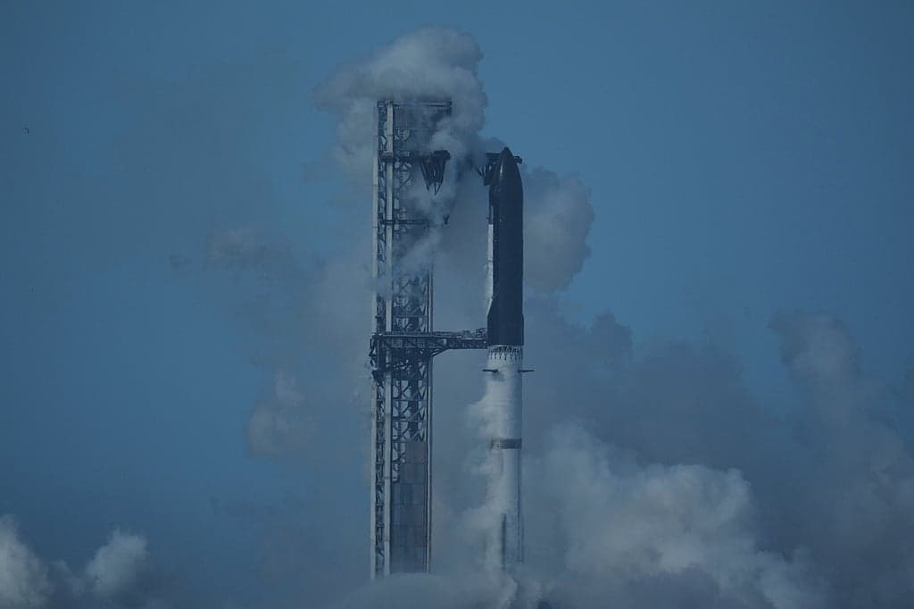 SpaceX Starship rocket on the launch pad before the aborted flight.