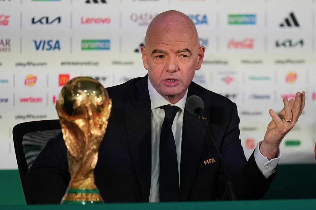 FIFA President Gianni Infantino speaking at a press conference