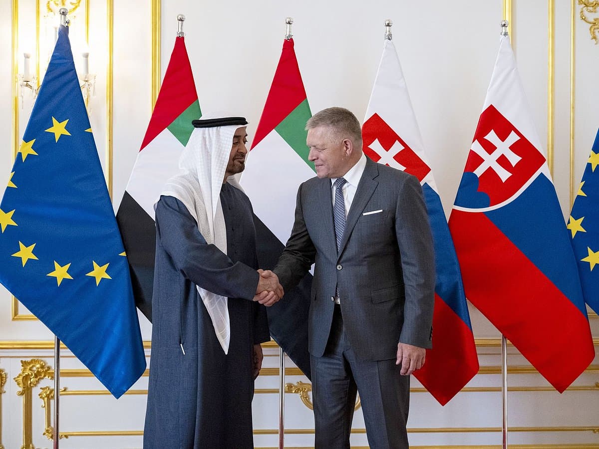 UAE President Sheikh Mohamed bin Zayed Al Nahyan meeting with Slovak Prime Minister Robert Fico.