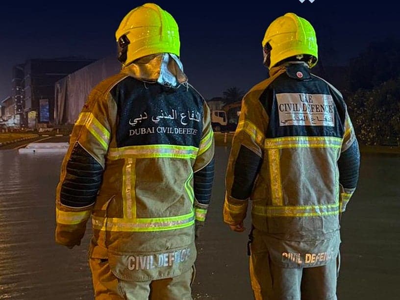 Emergency response teams at the site of the gas cylinder explosion in Dubai.