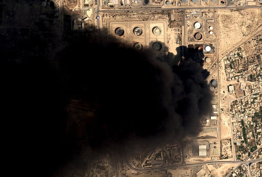 Aerial view of damaged energy infrastructure in Libya