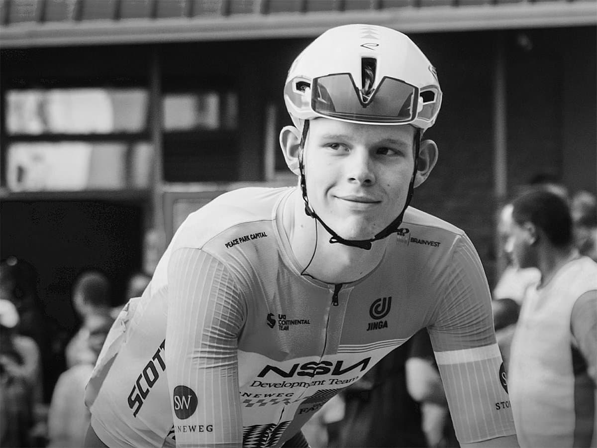 British cyclist Finlay Tarling during a race before his tragic accident.