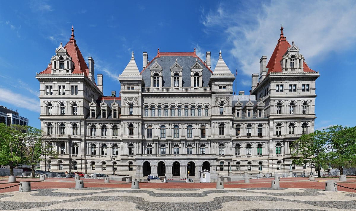 A visual timeline of Jessica Bowie's ISIS-related plot against the New York State Capitol.