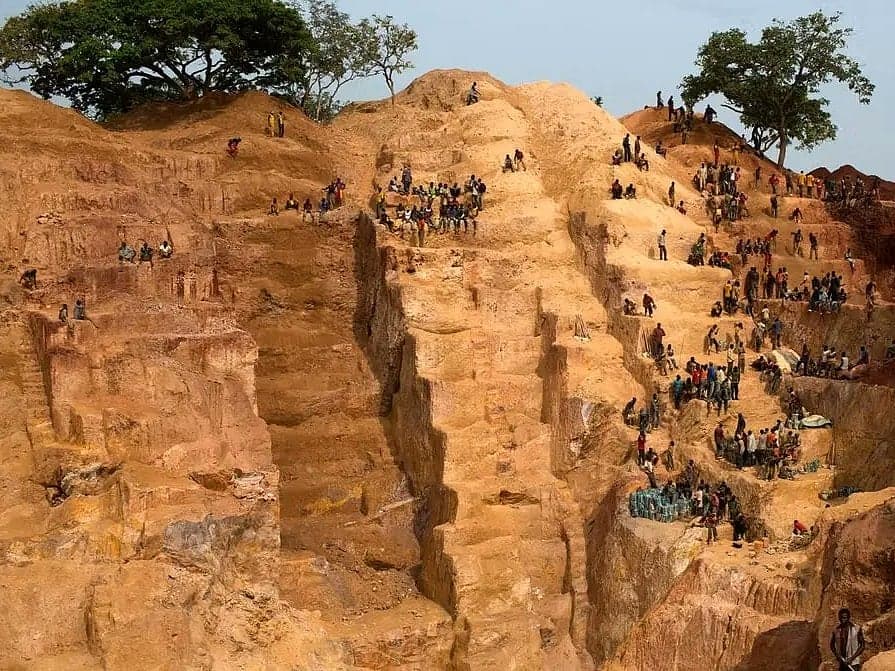 Aerial view of the Zamboye artisanal gold mine site in Central African Republic after the landslide incident.