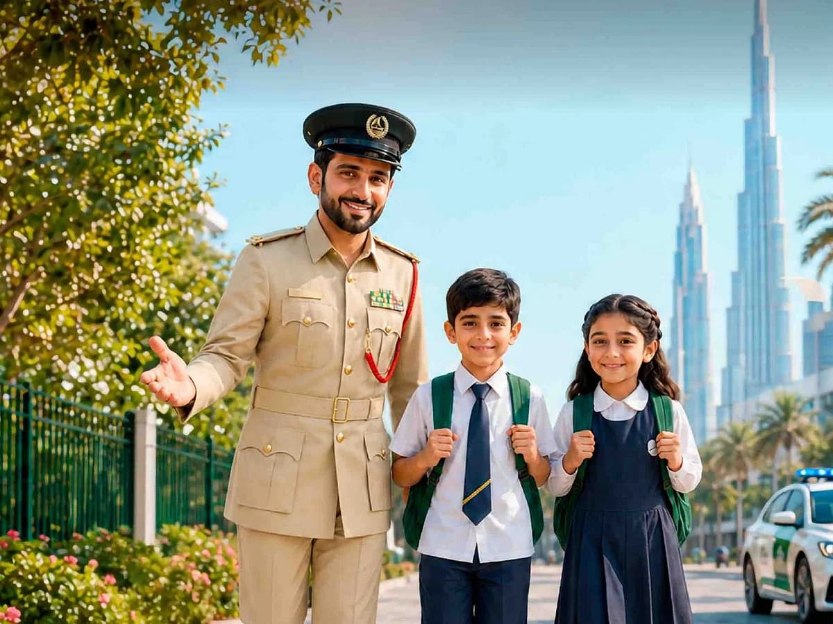Infographic showing Dubai Police's deployment of patrols and drones for school safety in 2026-27.