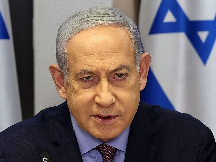 Israeli Prime Minister Netanyahu addressing the media on Gaza conflict.