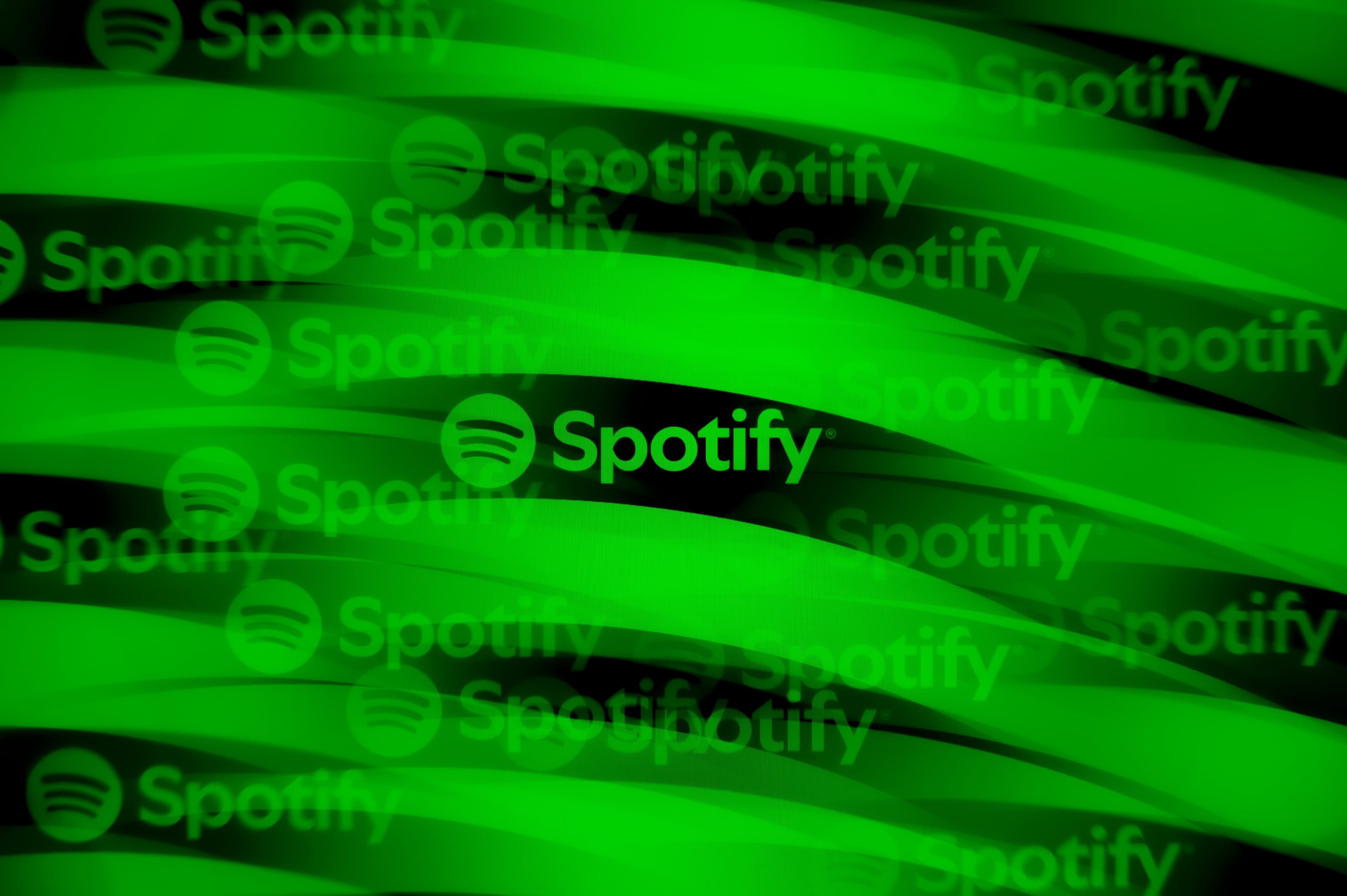 Spotify logo with a graphic representation of music streaming integrity issues.