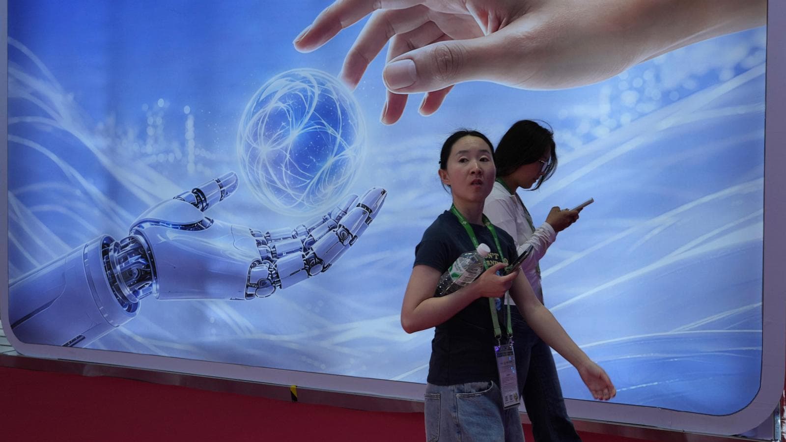 A visual representation of the U.S.-China AI competition, featuring key figures and diplomatic tensions.