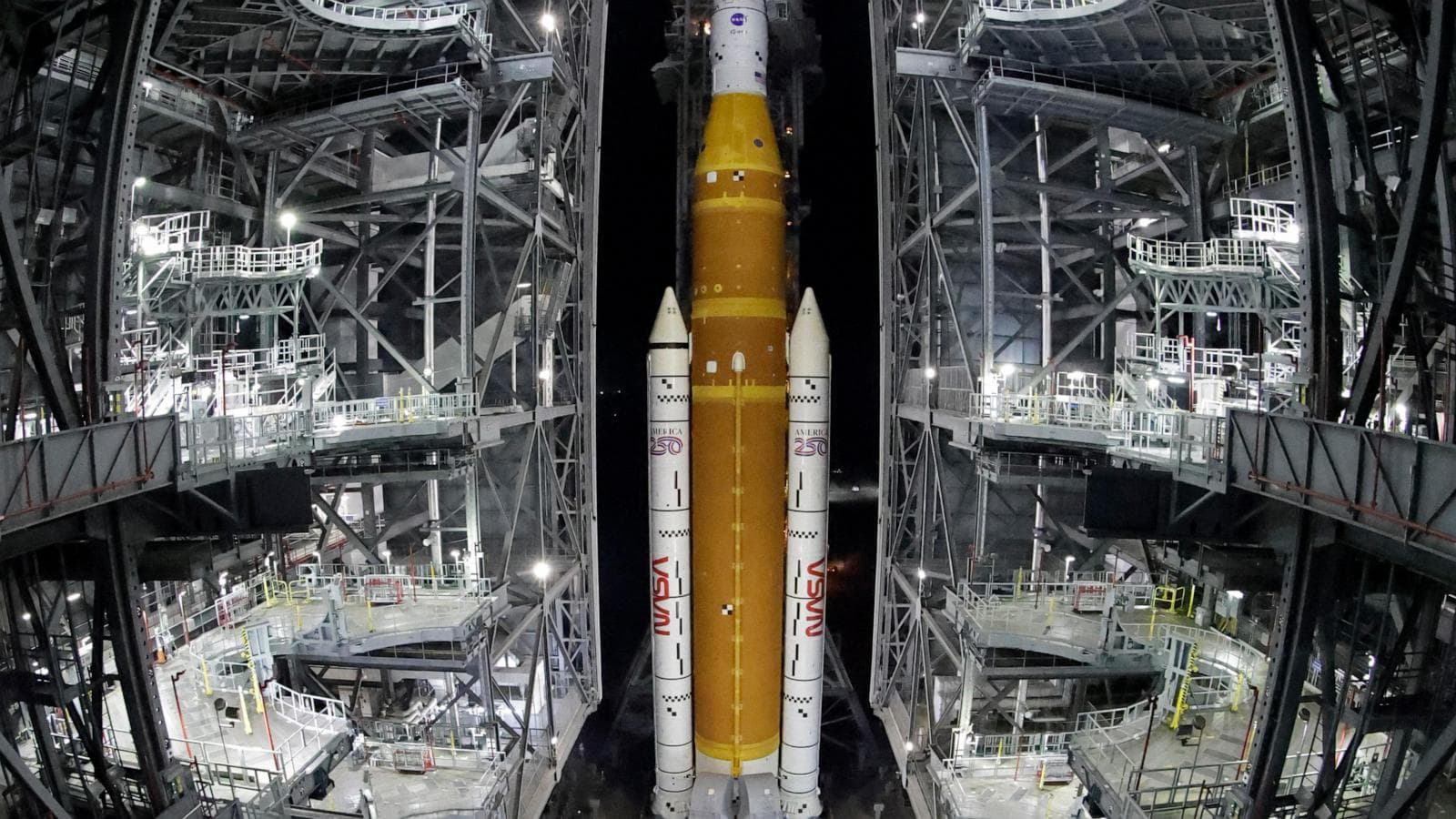 NASA Moves Repaired Space Launch System Rocket to Launch Pad for Artemis II Mission