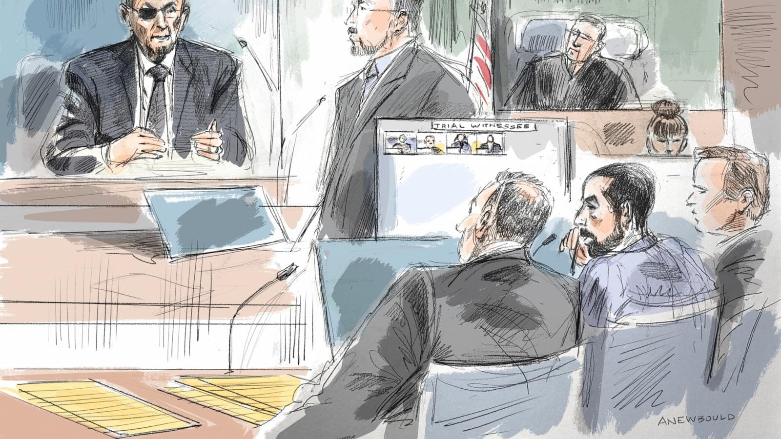 Salman Rushdie testifying in court during Hadi Matar's trial.