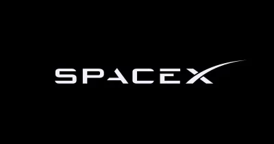 SpaceX logo with a backdrop of rockets and Bitcoin symbols