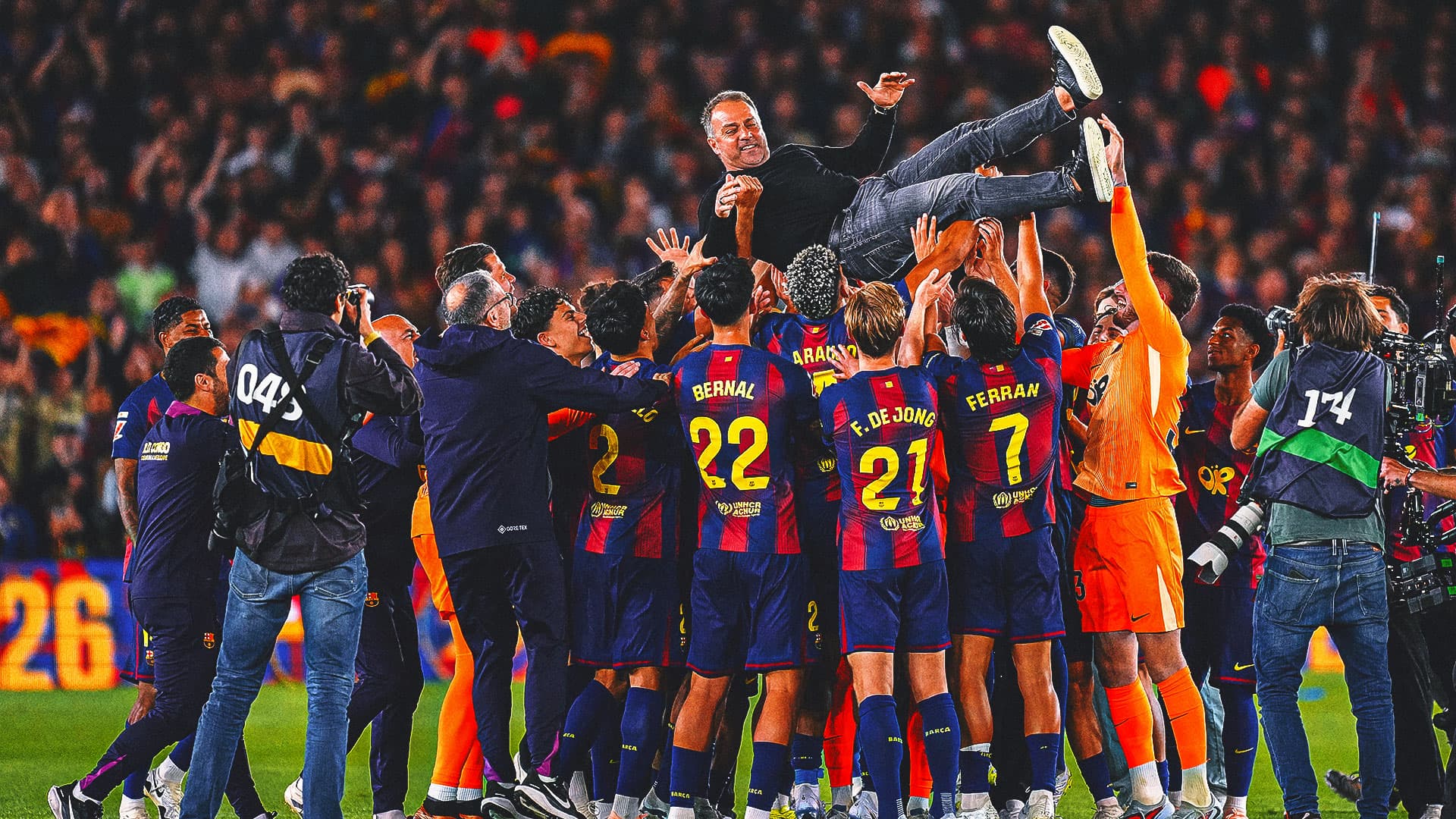 Barcelona players celebrating their La Liga title victory over Real Madrid