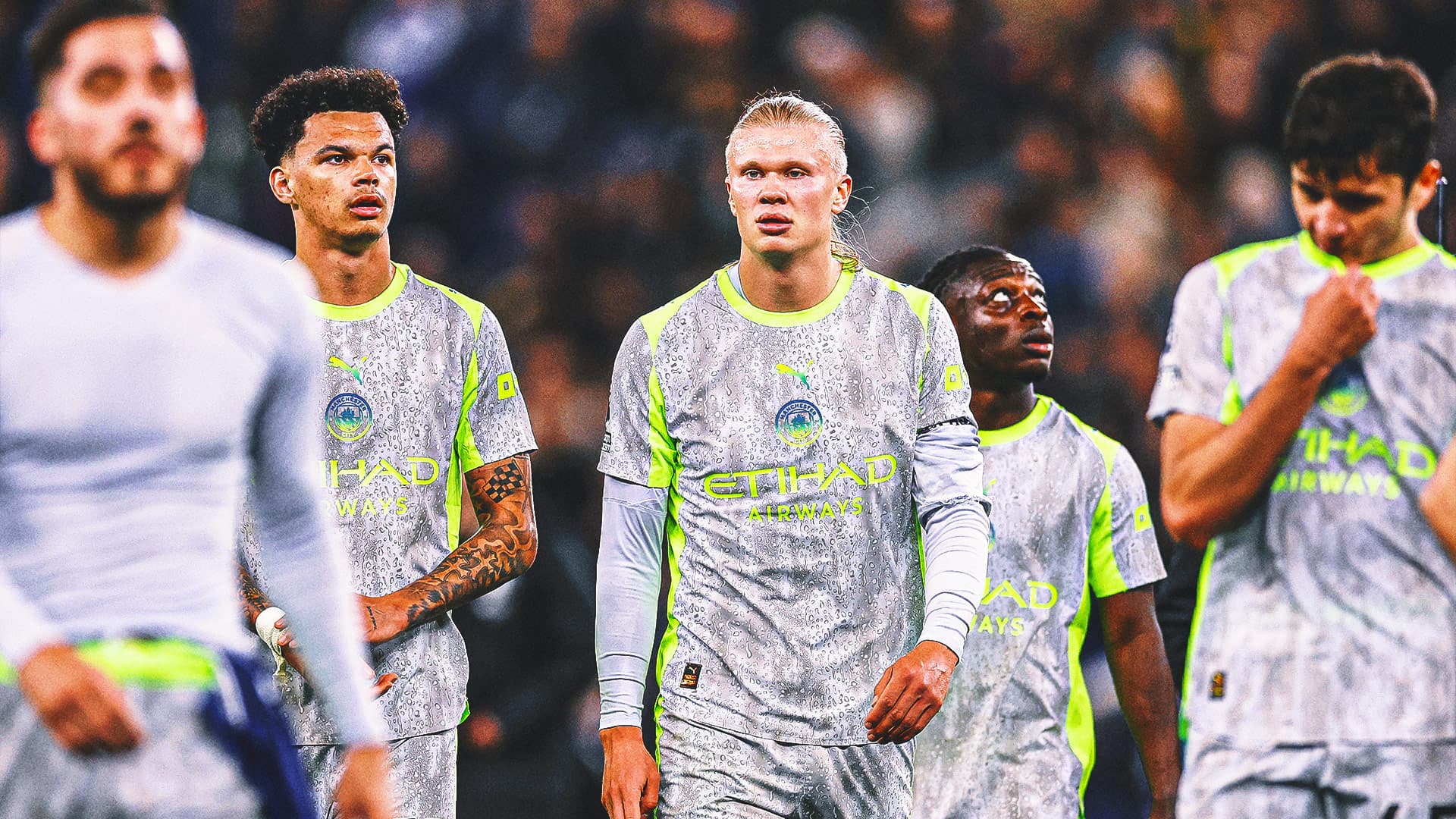 Manchester City players celebrating during the match against Everton.