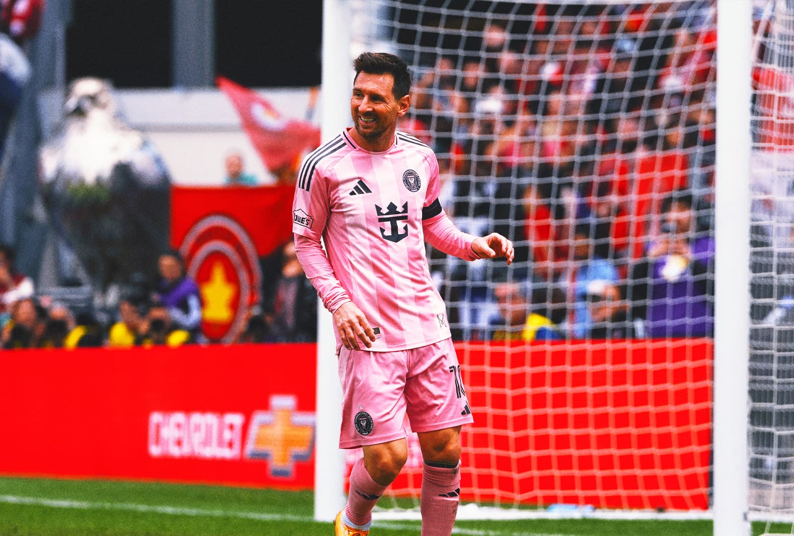 Lionel Messi celebrating after scoring during an MLS match