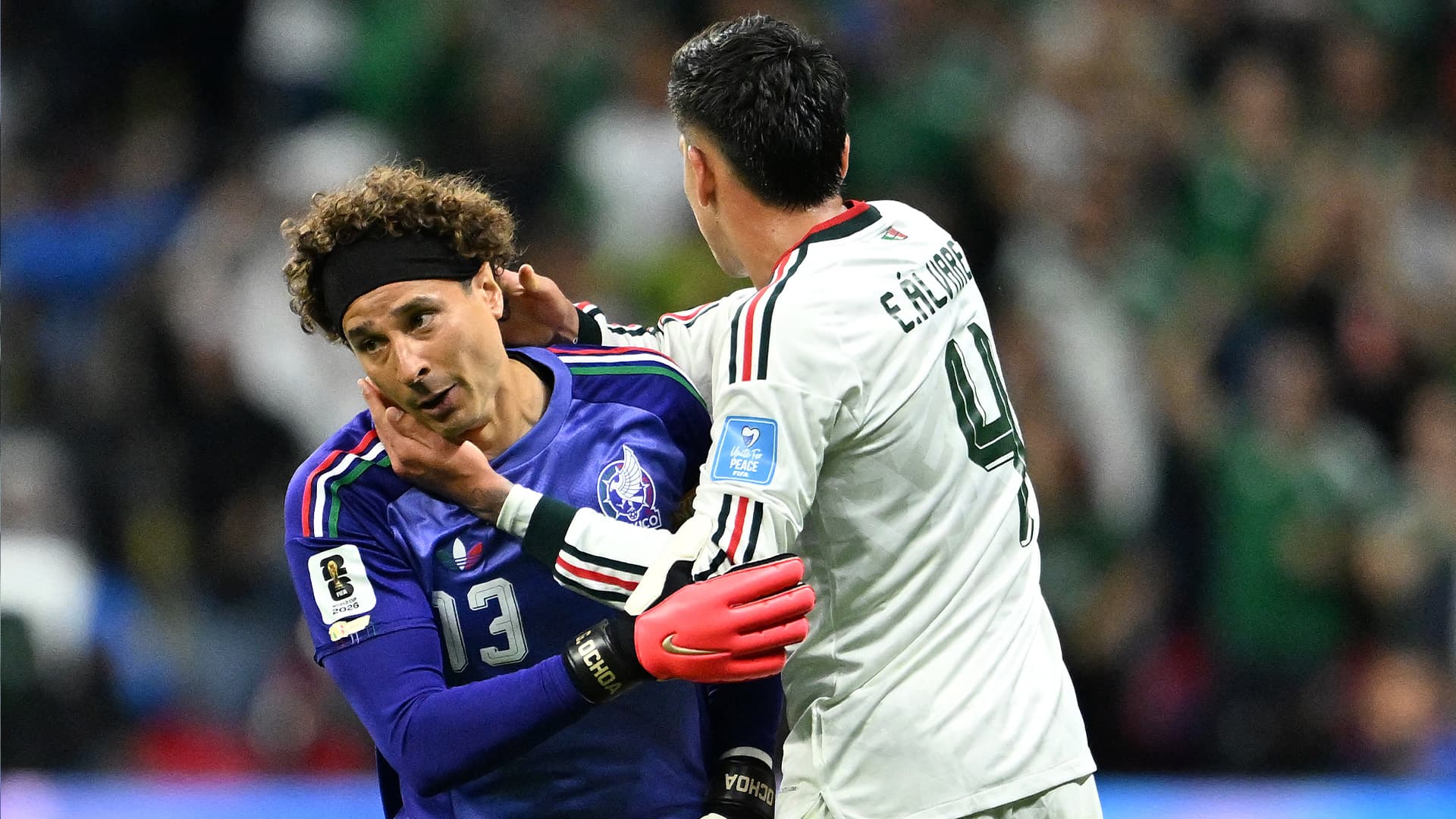 Guillermo Ochoa celebrating his sixth World Cup appearance at Estadio Azteca.
