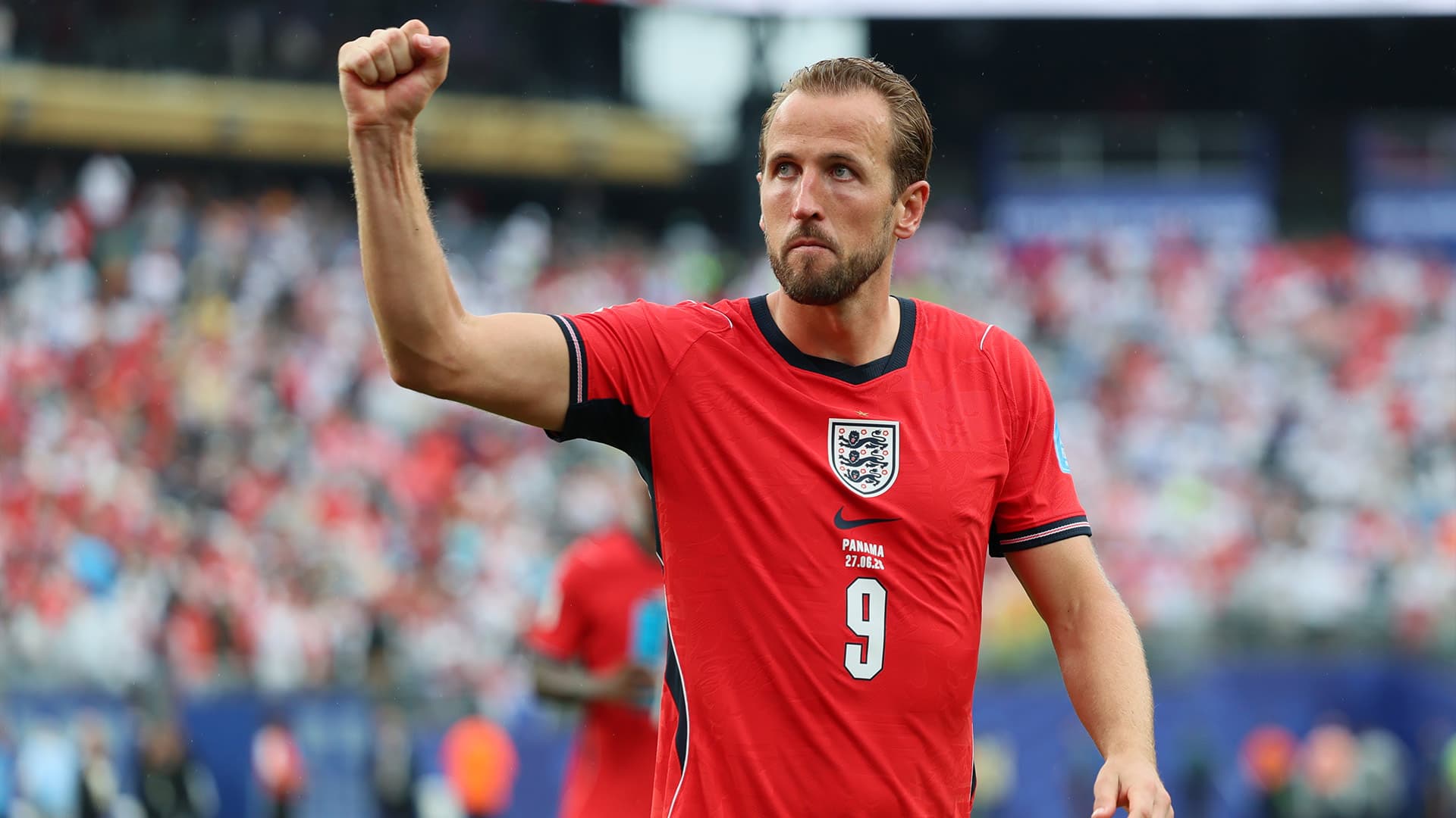 Harry Kane celebrating his record-breaking goal for England in the World Cup.