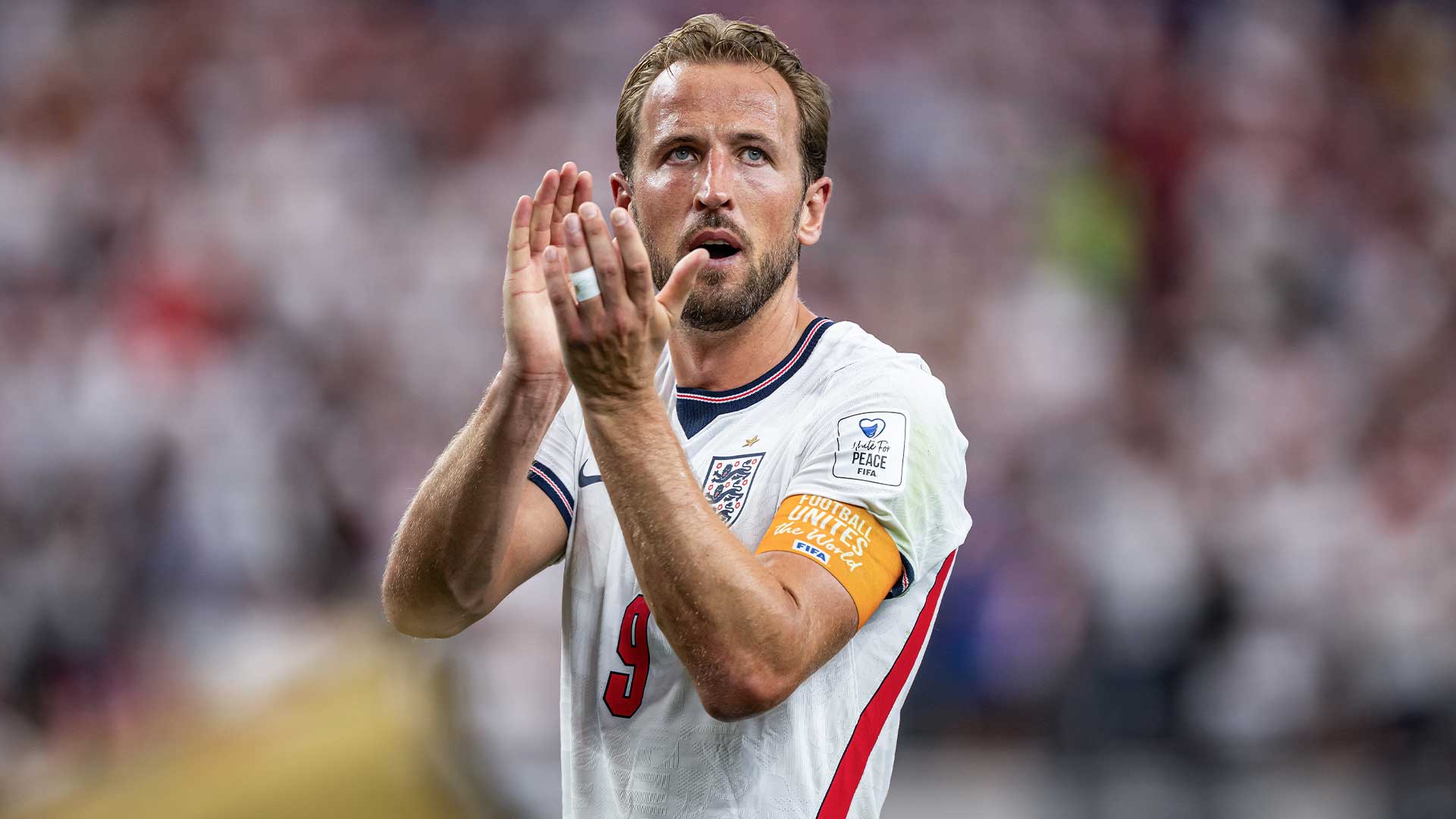 Harry Kane celebrating after scoring his record-tying goals in the World Cup match against Croatia.