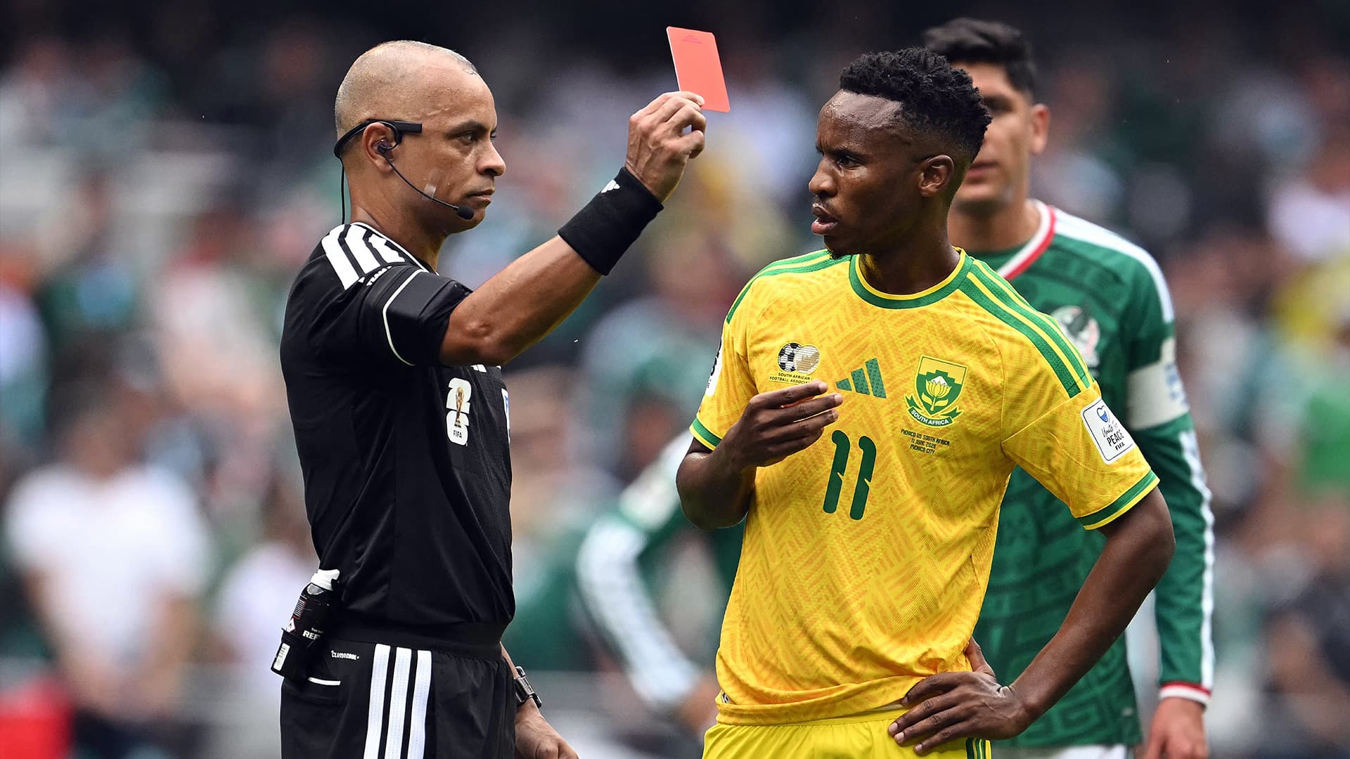 Mexico's historic victory over South Africa in the World Cup opener with red cards issued.