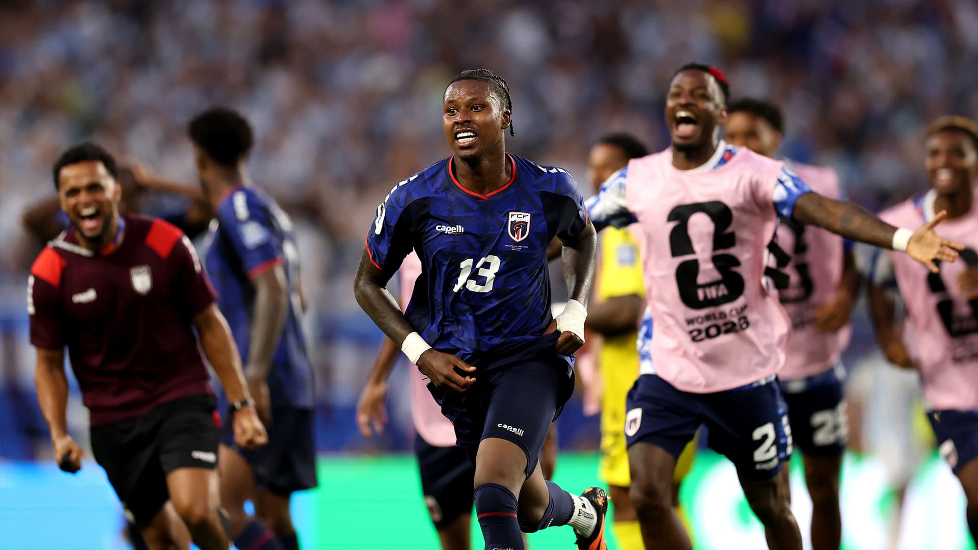 Sidny Lopes Cabral celebrating his Goal of the Tournament at the 2026 World Cup.
